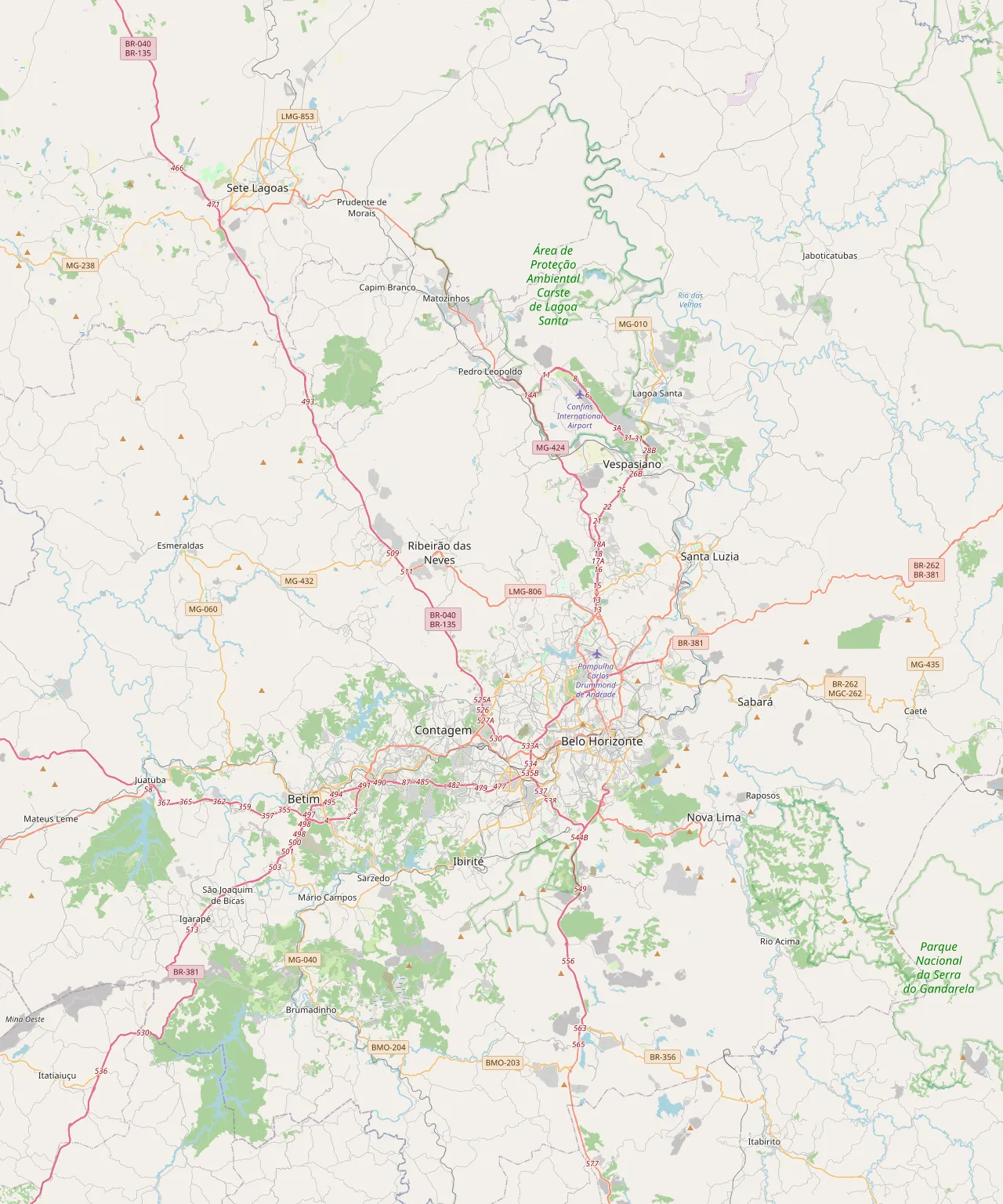 Mapa da região metropolitana de Belo Horizonte com as cidades atendidas pela SOMBRA E AR